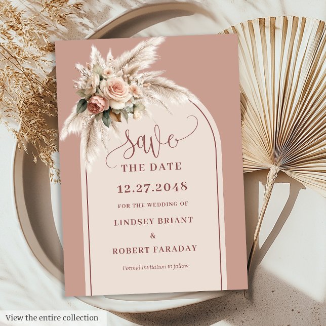Simple Dusty Pink Pampas Grass Save the Date Card Einladung (Simple Dusty Pink Pampas Grass Save the Date Card)