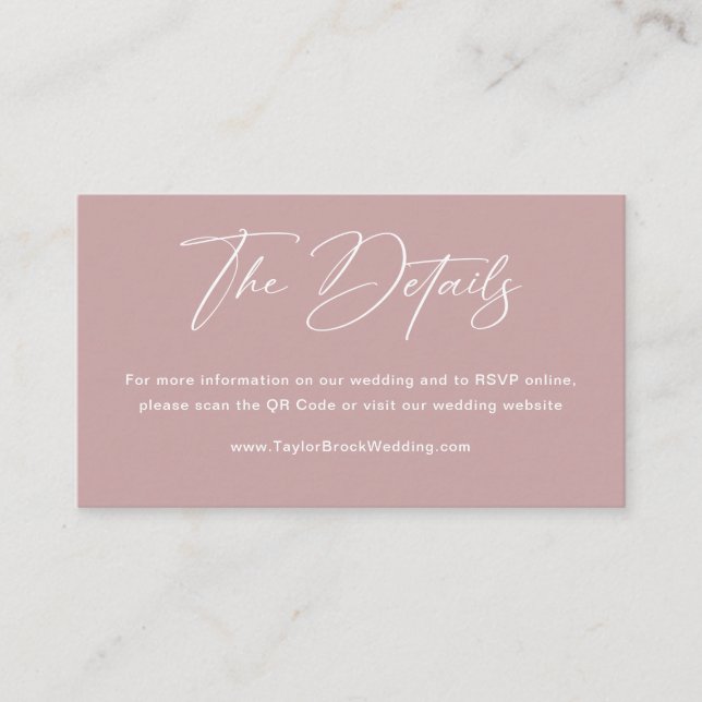 Simple Dusty Rose Wedding Website Qr Code Begleitkarte (Vorderseite)