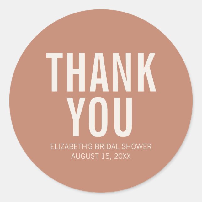 Simple Dusty Terracotta Bridal Vielen Dank Runder Aufkleber (Vorderseite)
