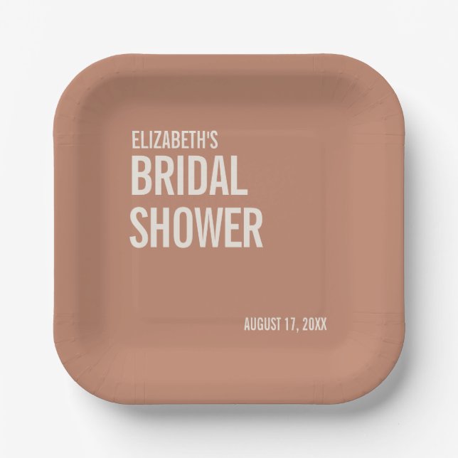 Simple Dusty Terracotta Typografy Brautparty Pappteller (Vorderseite)