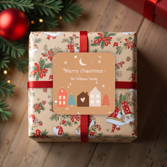 Simple Earth Tone Frohe Weihnachten Quadratischer Aufkleber (Von Creator hochgeladen)