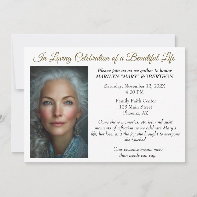 Simple Editable Celebration of Life Invitation Einladung (Vorderseite)