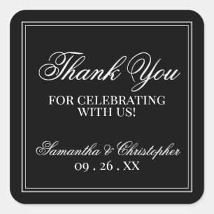 Simple Elegance Black Wedding Vielen Dank Quadratischer Aufkleber