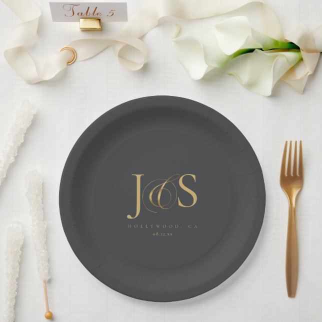 Simple Elegance Wedding Initials Charcoal ID1022 Pappteller (Hochzeit)