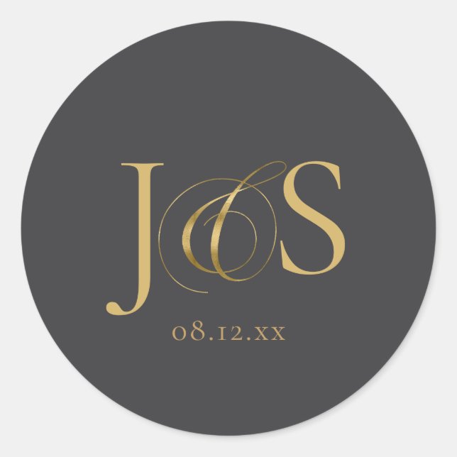 Simple Elegance Wedding Initials Charcoal ID1022 Runder Aufkleber (Vorderseite)