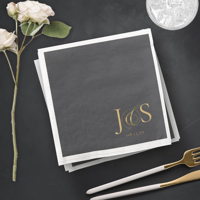 Simple Elegance Wedding Initials Charcoal ID1022 Serviette (Von Creator hochgeladen)