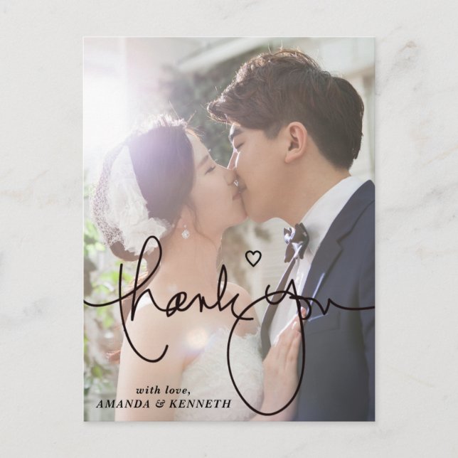 Simple Elegant 1 Foto Wedding Vielen Dank Postkarte (Vorderseite)