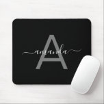 Simple Elegant Add Your Name & Monogrammed Black  Mousepad<br><div class="desc">Simple Elegant Add Your Name & Monogrammed Black Mousepad.</div>
