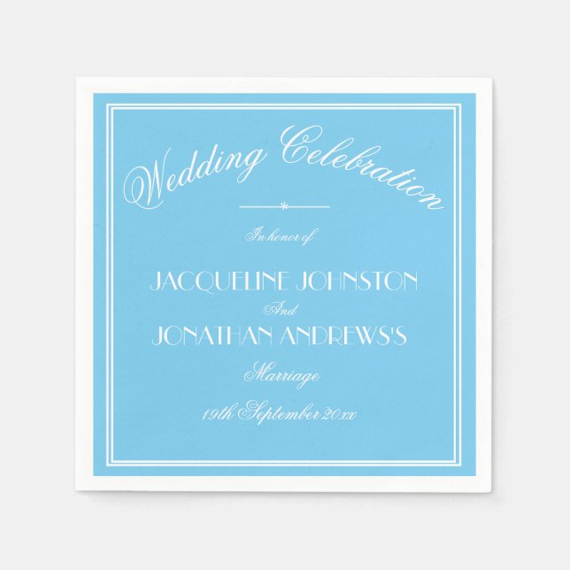 Simple Elegant Aqua Blue & White Script Wedding Serviette (Vorderseite)