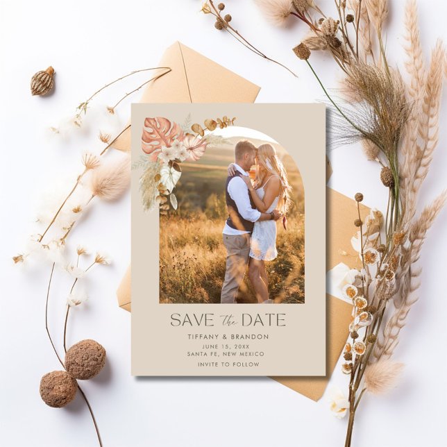 Simple Elegant Arch Foto Boho Wedding Save The Date (Simple Elegant Arch Photo Boho Wedding Save The Date)