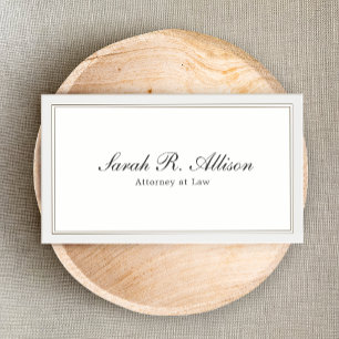 Simple Elegant Attorney White with Border Visitenkarte