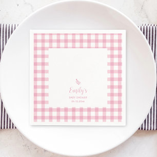 Simple Elegant Baby Pink Gingham Girl Baby Shower Serviette