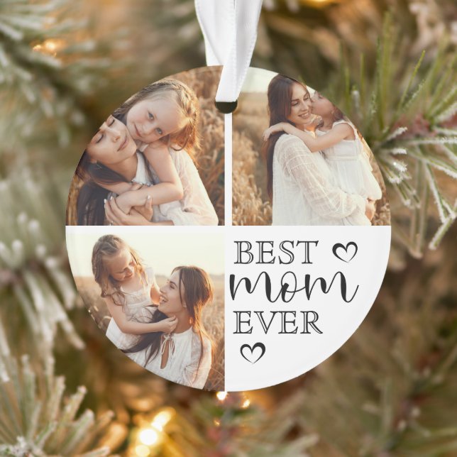 Simple Elegant Best Mom Ever Cute Photo Collage Ornament (Baum)