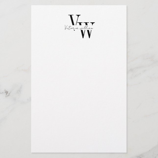 Simple Elegant Black and White Initials  Briefpapier (Vorderseite)