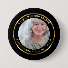 Simple Elegant Black & Gold Celebration of Life Button