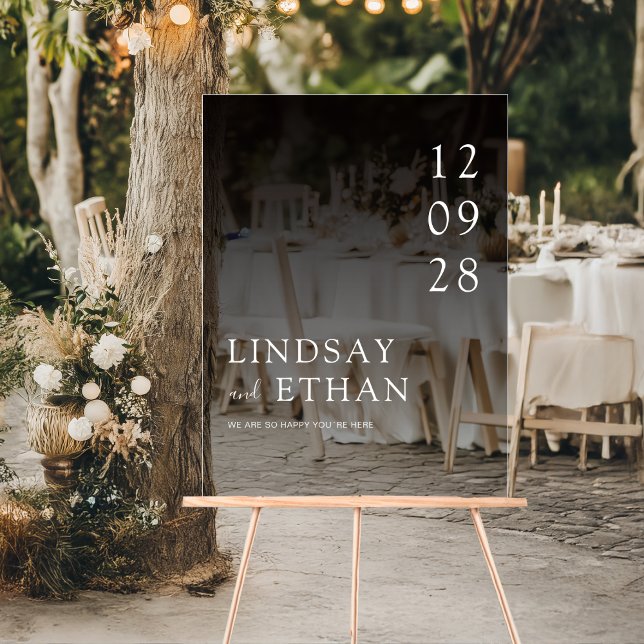 Simple Elegant Black Transparent Wedding Acrylschild (Simple Elegant White Transparent Wedding Acrylic Sign)