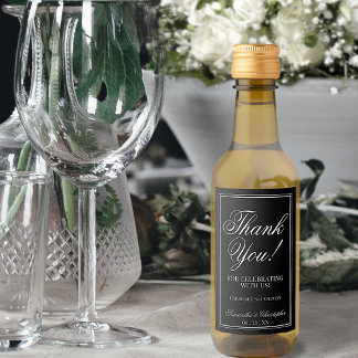 Simple Elegant Black Wedding Danke Mini Weinetikett