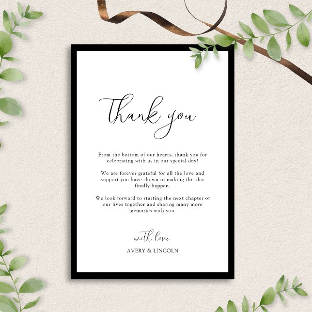 Simple Elegant Black & White Border Script Wedding Dankeskarte (Von Creator hochgeladen)