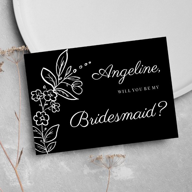 Simple elegant black white floral Bridesmaid Einladung (Simple elegant black white floral Bridesmaid )