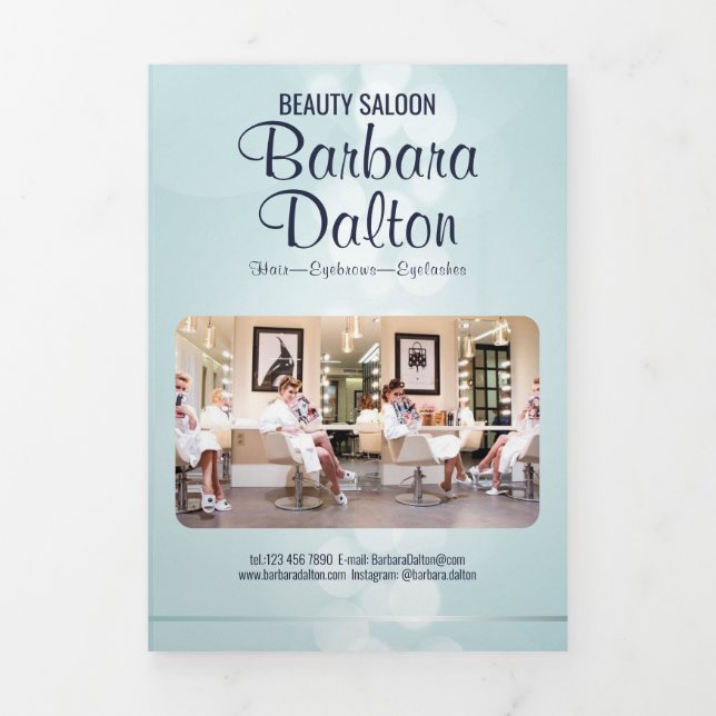 Simple Elegant Blue Bokeh Dreifach Gefaltete Karte (Cover)