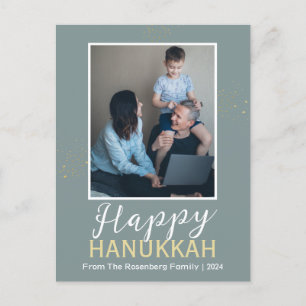 Simple Elegant Blue Happy Hanukkah Ein Foto Feiertagspostkarte