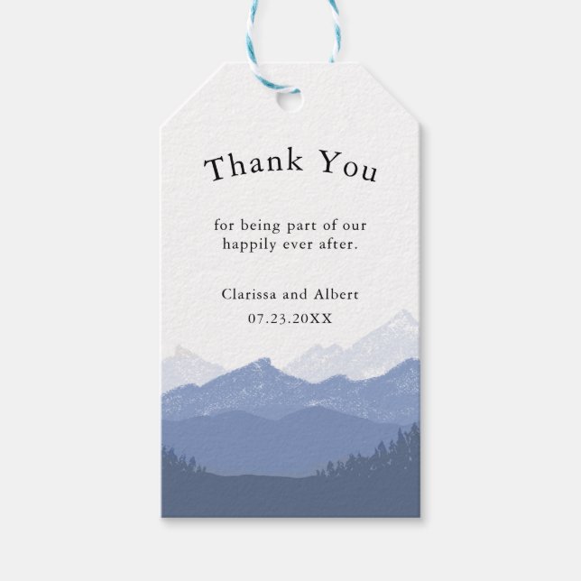Simple Elegant Blue Mountain Wedding Thank You Geschenkanhänger (Vorderseite)