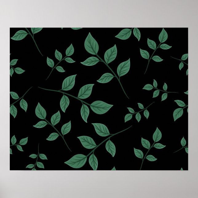 Simple Elegant Botanical Green Leaves Pattern | Poster (Vorne)