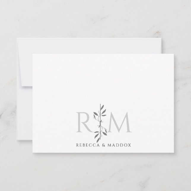 Simple Elegant Botanical Monogram Rustic Couple Mitteilungskarte (Vorderseite)