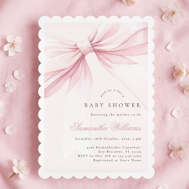 Simple Elegant Bow Baby Shower Invitation Einladung (Von Creator hochgeladen)