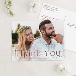 Simple Elegant Brown Foto Wedding Vielen Dank Postkarte