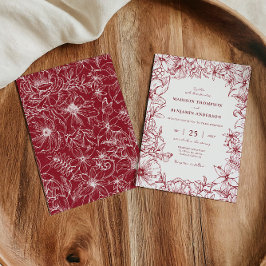 Simple Elegant Burgundy Floral Garden Wedding Einladung
