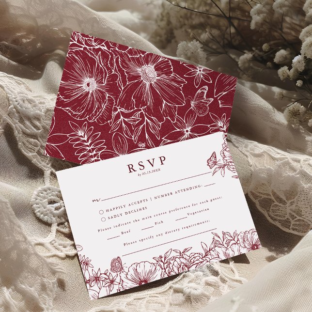 Simple Elegant Burgundy Garden Wedding RSVP Begleitkarte (Von Creator hochgeladen)