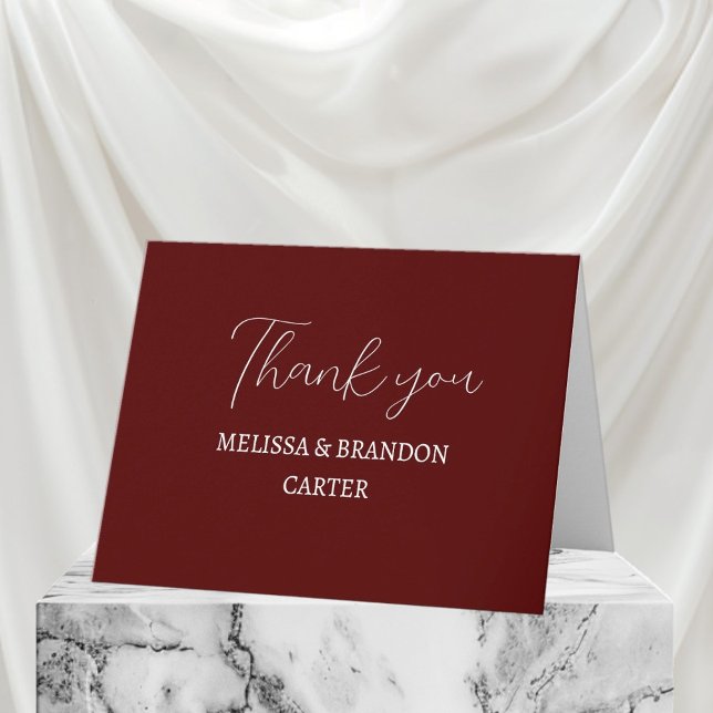 Simple Elegant Burgundy Modern Wedding Thank you  Dankeskarte (Von Creator hochgeladen)