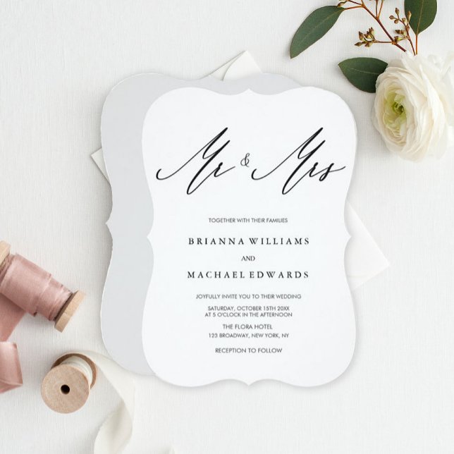 Simple Elegant Calligraphy Mr. und Mrs. Wedding Einladung (Von Creator hochgeladen)