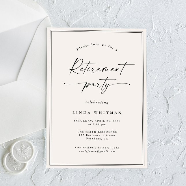 Simple Elegant Calligraphy Script Retirement Party Einladung (Von Creator hochgeladen)
