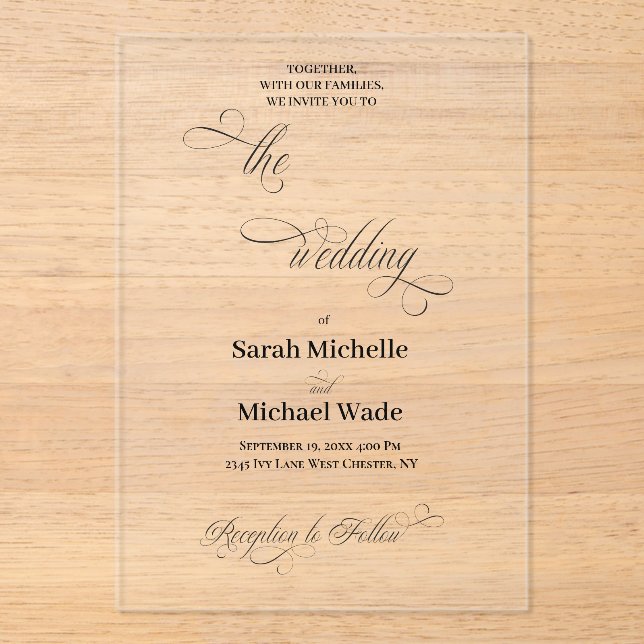 Simple Elegant Calligraphy Script Wedding Acryleinladungen (Vorderseite)