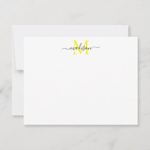 SImple Elegant Chic Girly Script Monogram Yellow Mitteilungskarte