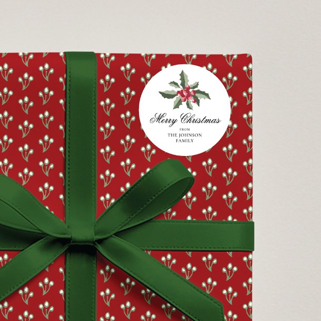 Simple Elegant Christmas Botanical Round Sticker (Von Creator hochgeladen)
