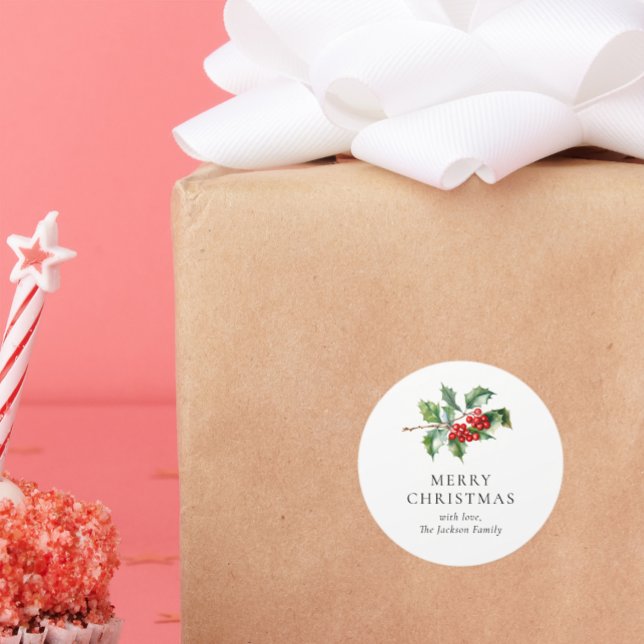 Simple Elegant Christmas Watercolor Botanical Runder Aufkleber (Von Creator hochgeladen)