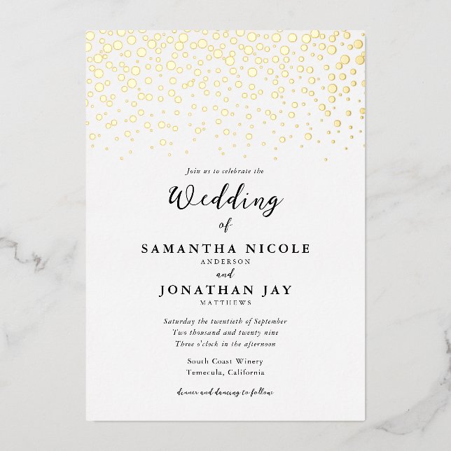 Simple Elegant Confetti Wedding Gold Folieneinladung (Vorderseite)