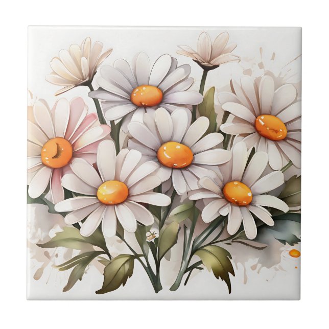Simple Elegant Daisies Fliese (Vorderseite)