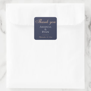 Simple Elegant Dark Blue Wedding Vielen Dank Quadratischer Aufkleber