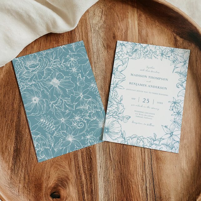 Simple Elegant Dusty Blue Floral Garden Wedding Einladung (Von Creator hochgeladen)