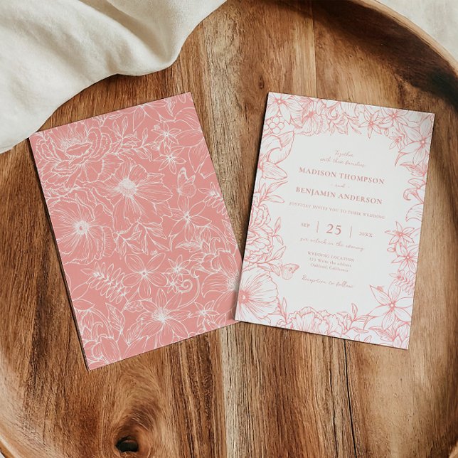 Simple Elegant Dusty Pink Floral Garden Wedding Einladung (Von Creator hochgeladen)