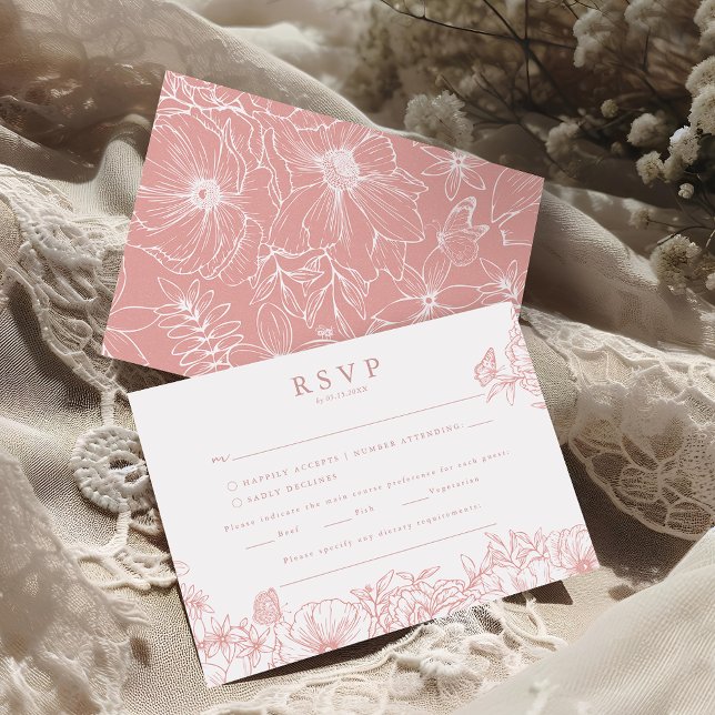 Simple Elegant Dusty Pink Garden Wedding RSVP Begleitkarte (Von Creator hochgeladen)