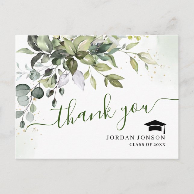 Simple Elegant Eucalyptus Abschluss Vielen Dank Ankündigungspostkarte (Vorderseite)