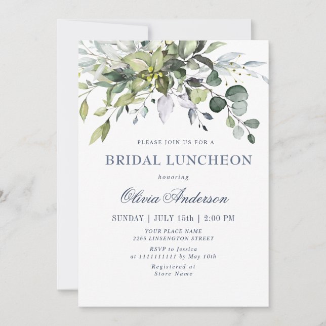 Simple Elegant Eucalyptus BRIDAL LUNCHEON Einladung (Vorderseite)