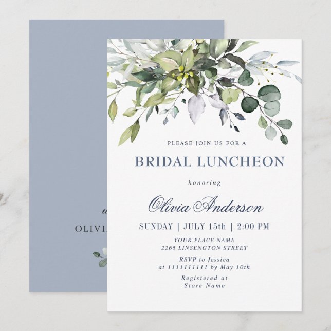 Simple Elegant Eucalyptus BRIDAL LUNCHEON Einladung (Vorne/Hinten)