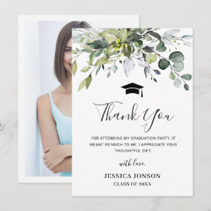 Simple Elegant Eucalyptus Foliage Graduation PHOTO Dankeskarte