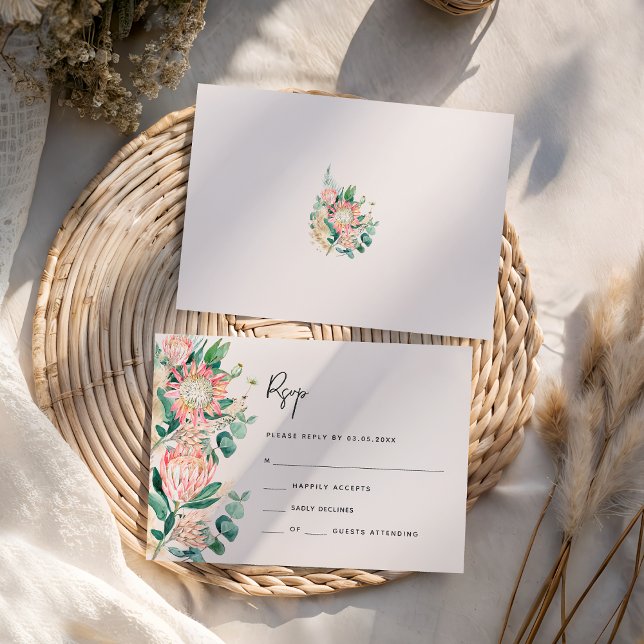 Simple Elegant Eucalyptus Pampas Grass Protea RSVP Karte (Von Creator hochgeladen)